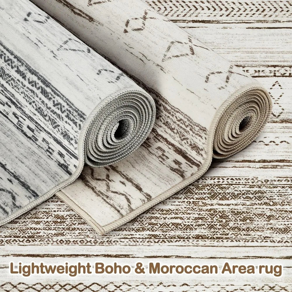 Area Rug 6x9 Washable Large Soft Neutral Boho Moroccan Bohemian Farmhouse