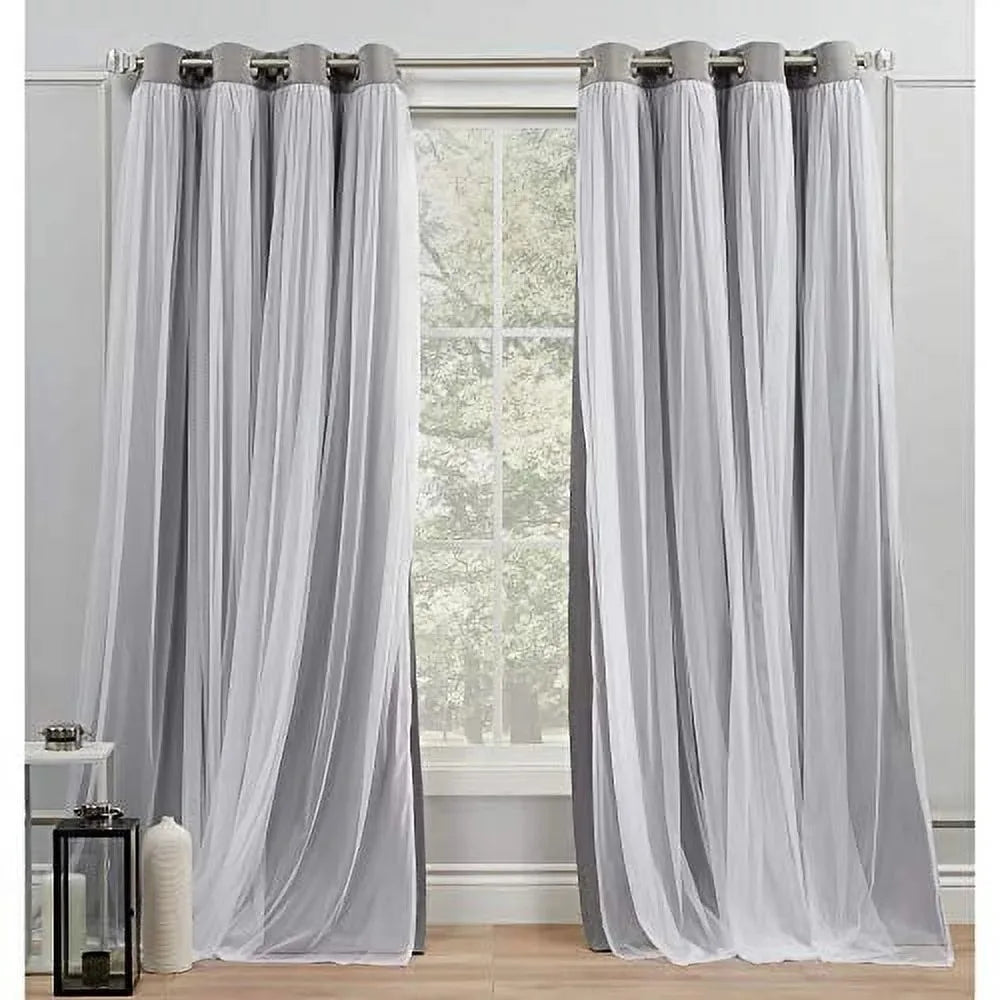 Blackout Curtains for Bedroom - Soft Grey Layered Room Darkening & Sheer Grommet Panel Pair