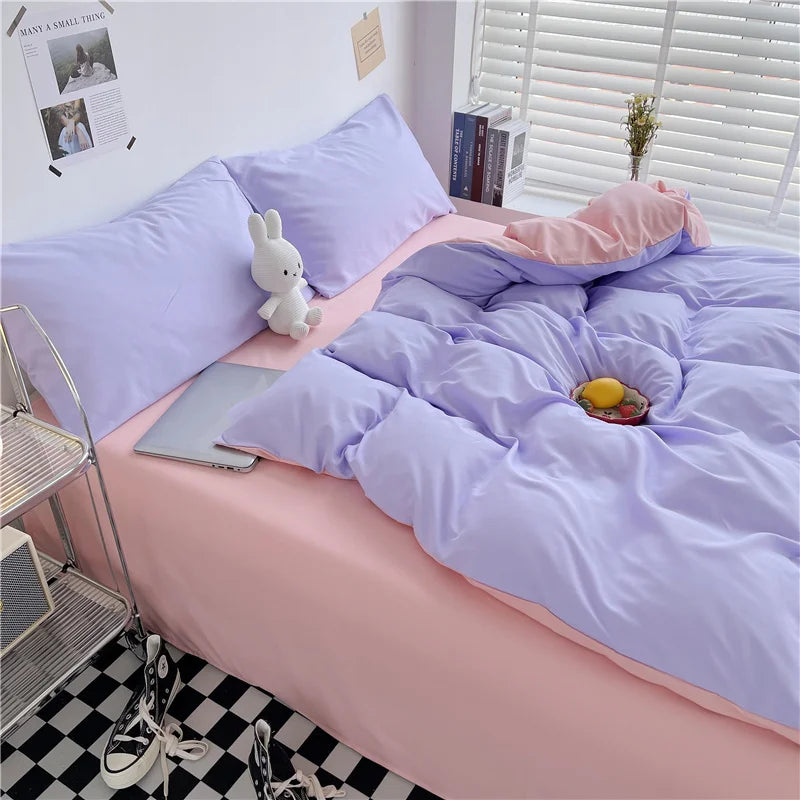 100% Washed Cotton Duvet Cover Queen King 3 Pieces Solid Color Bedding Set,