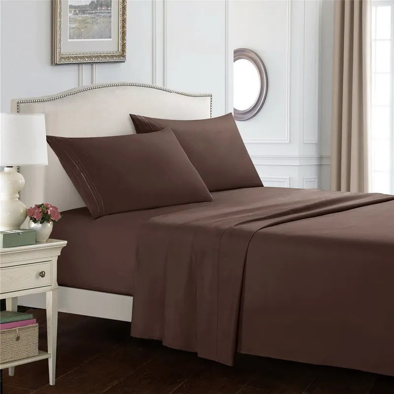 Embroidery Brushed 3/4 Pieces Bed Set Flat Sheet Fitted Sheet Pillowcase Bedding Set