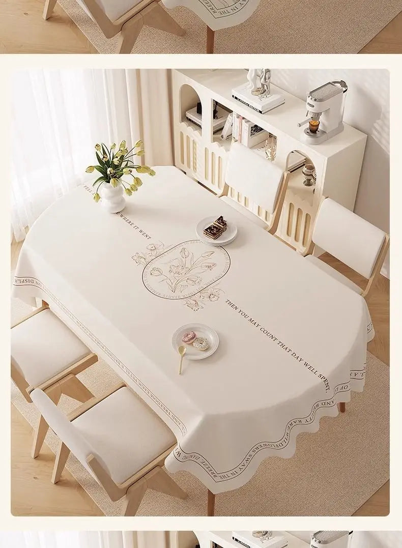 Oval dining tablecloth, washable waterproof oil-proof heat-resistant luxury table cover