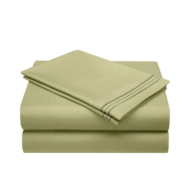 Embroidery Brushed 3/4 Pieces Bed Set Flat Sheet Fitted Sheet Pillowcase Bedding Set