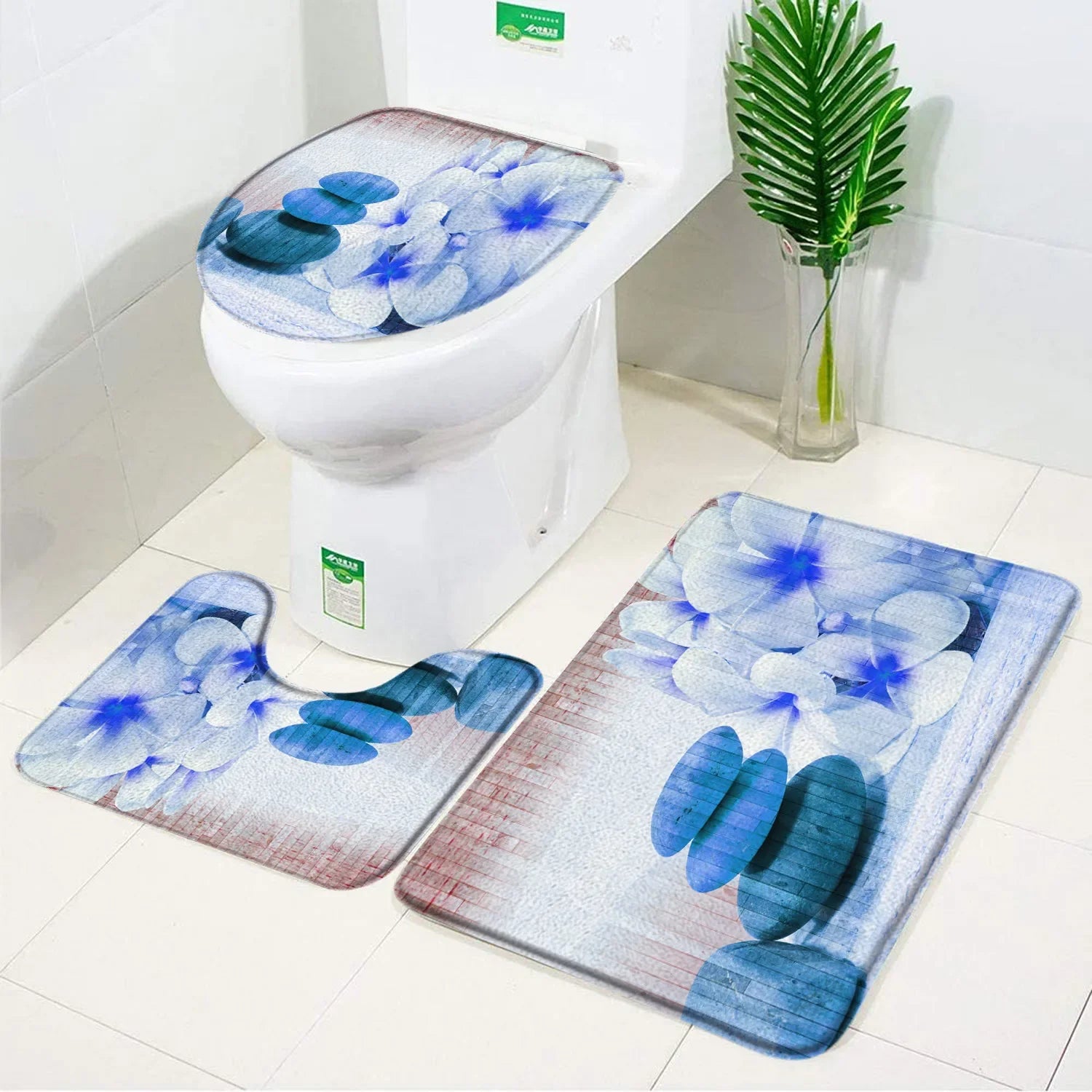 3-Piece Orchid Bath Mat Set – Elegant Purple & White Bathroom Accessories