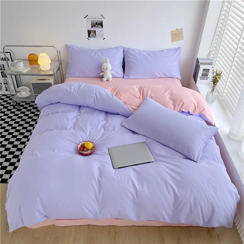 100% Washed Cotton Duvet Cover Queen King 3 Pieces Solid Color Bedding Set,