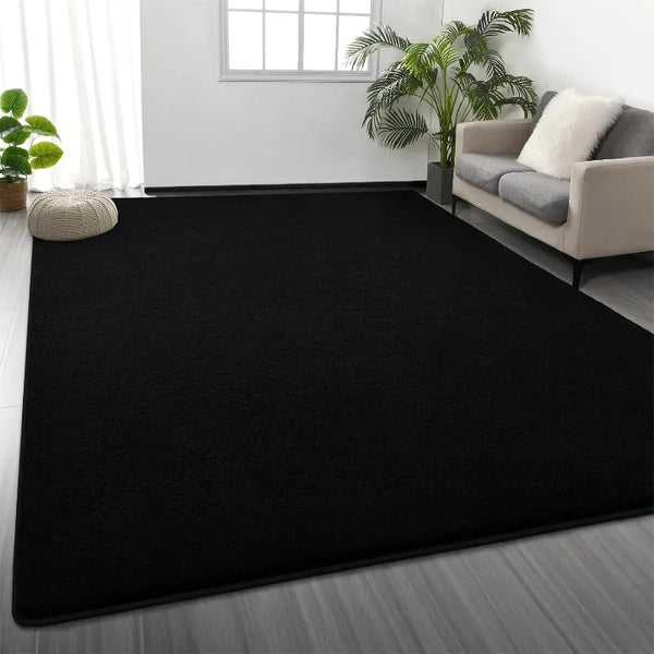 Large Area Foam Rug for Living Room, Bedroom, Nursery - Black Minimalist Indoor Carpet