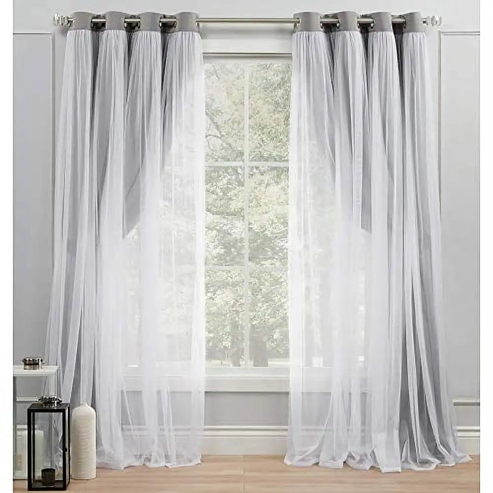 Blackout Curtains for Bedroom - Soft Grey Layered Room Darkening & Sheer Grommet Panel Pair