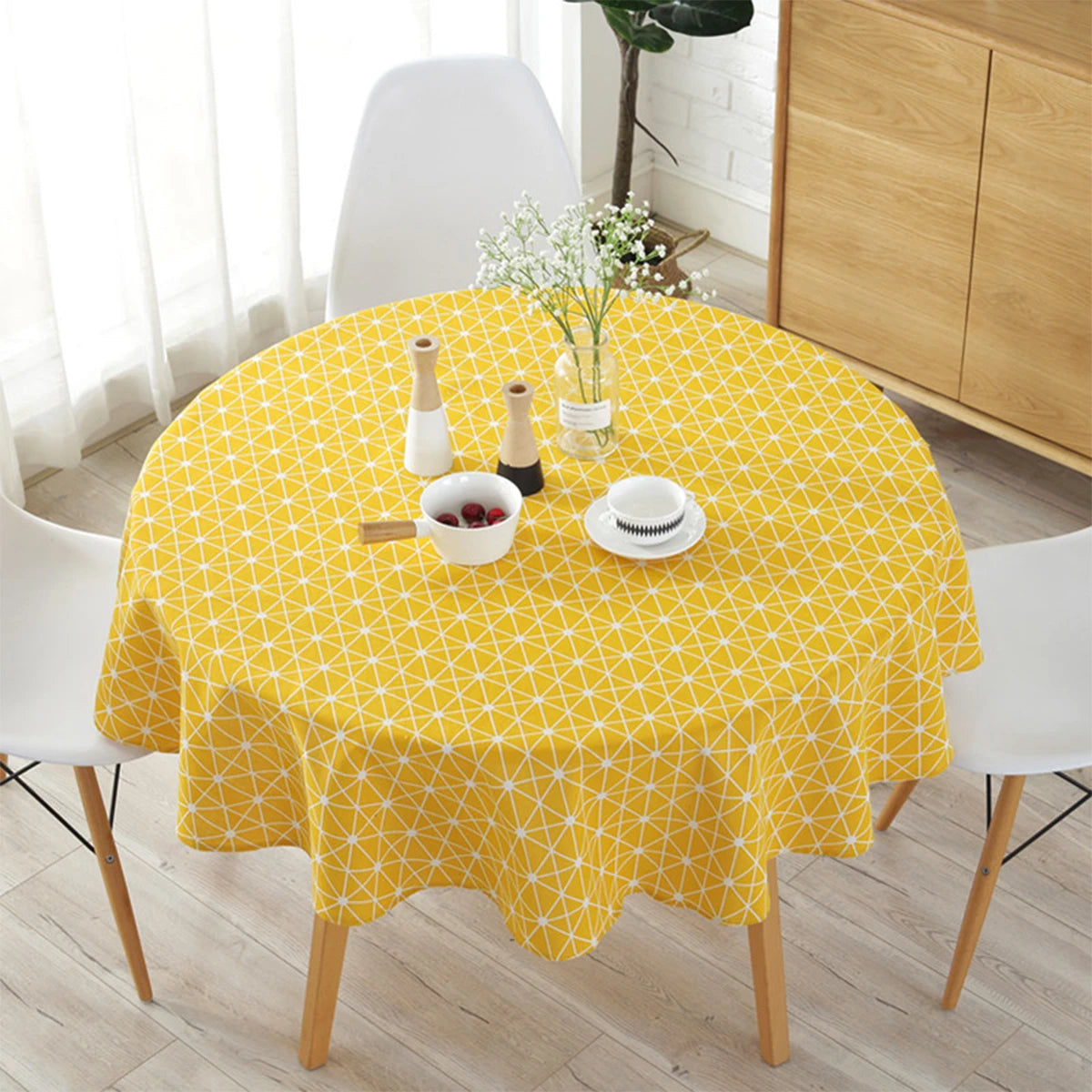 Nordic Round Tablecloth – Cotton Linen, Washable & Stylish