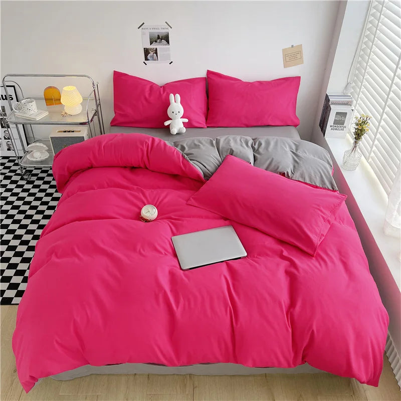 100% Washed Cotton Duvet Cover Queen King 3 Pieces Solid Color Bedding Set,