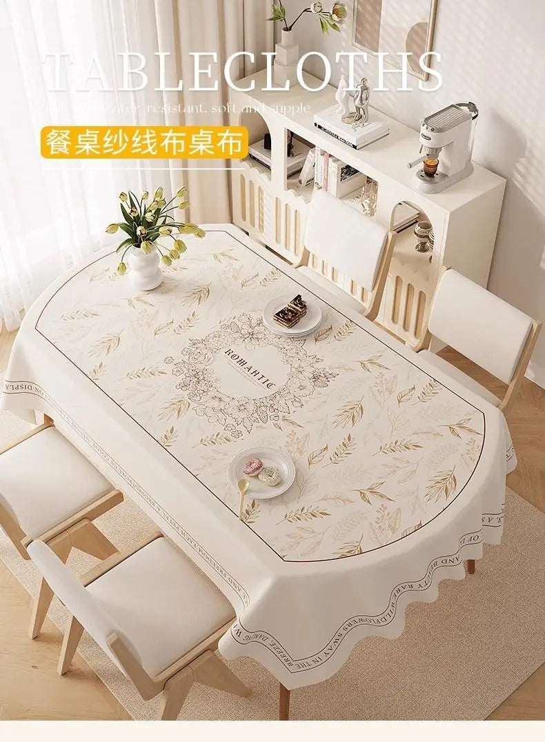 Oval dining tablecloth, washable waterproof oil-proof heat-resistant luxury table cover