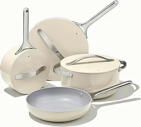 Nonstick Ceramic Cookware Set (12 Piece) - Pots, Pans, Lids & Storage