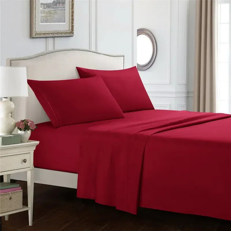 Embroidery Brushed 3/4 Pieces Bed Set Flat Sheet Fitted Sheet Pillowcase Bedding Set