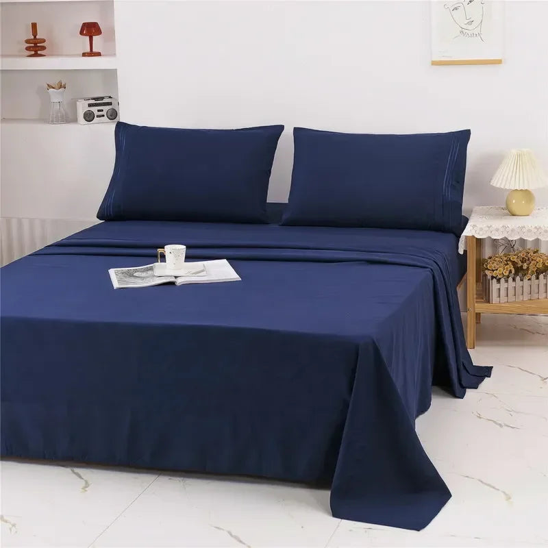 Embroidery Brushed 3/4 Pieces Bed Set Flat Sheet Fitted Sheet Pillowcase Bedding Set