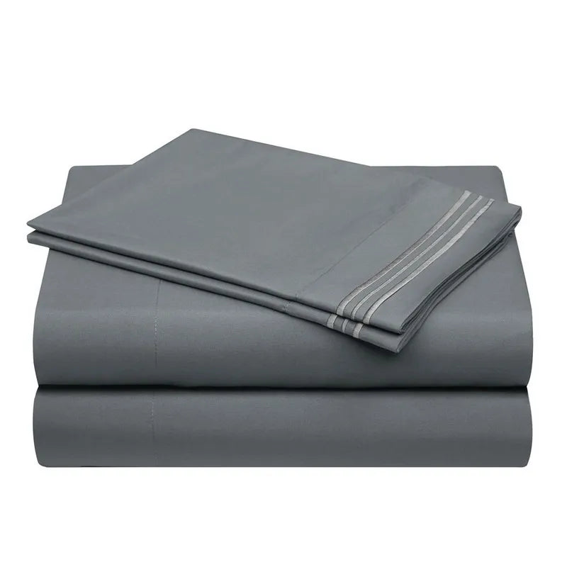 Embroidery Brushed 3/4 Pieces Bed Set Flat Sheet Fitted Sheet Pillowcase Bedding Set