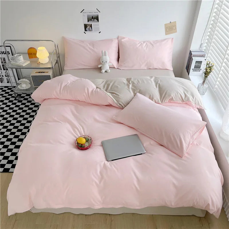 100% Washed Cotton Duvet Cover Queen King 3 Pieces Solid Color Bedding Set,