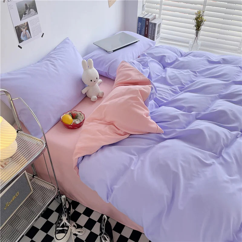 100% Washed Cotton Duvet Cover Queen King 3 Pieces Solid Color Bedding Set,