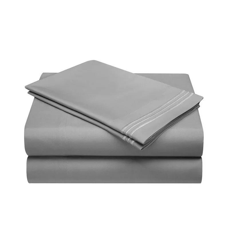 Embroidery Brushed 3/4 Pieces Bed Set Flat Sheet Fitted Sheet Pillowcase Bedding Set