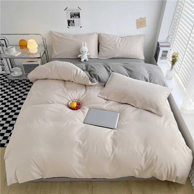 100% Washed Cotton Duvet Cover Queen King 3 Pieces Solid Color Bedding Set,