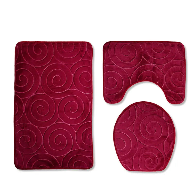 Set of 3 Bathroom Bath Mat Set Soft Non Slip 2PCS Cobblestone Mat Bathroom Rug Absorbent Shower Carpets Toilet Lid Cover Floor