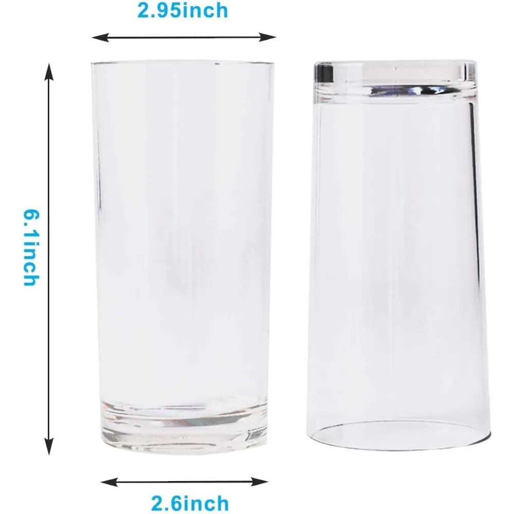 17 Ounce Acrylic Drinking Cups, Set of 12 - Unbreakable, BPA-Free, Dishwasher Safe, Clear & Shatterproof