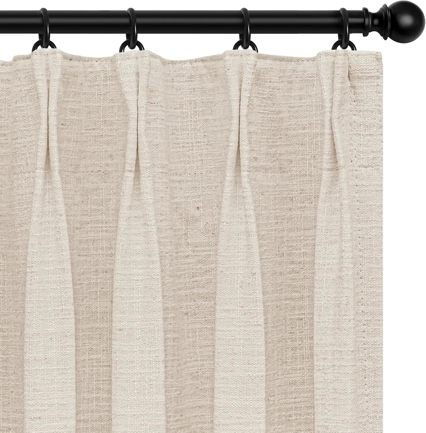 100% Blackout Pinch Pleated Linen Curtains, 96 Inch Length, Beige White (2 Panels)