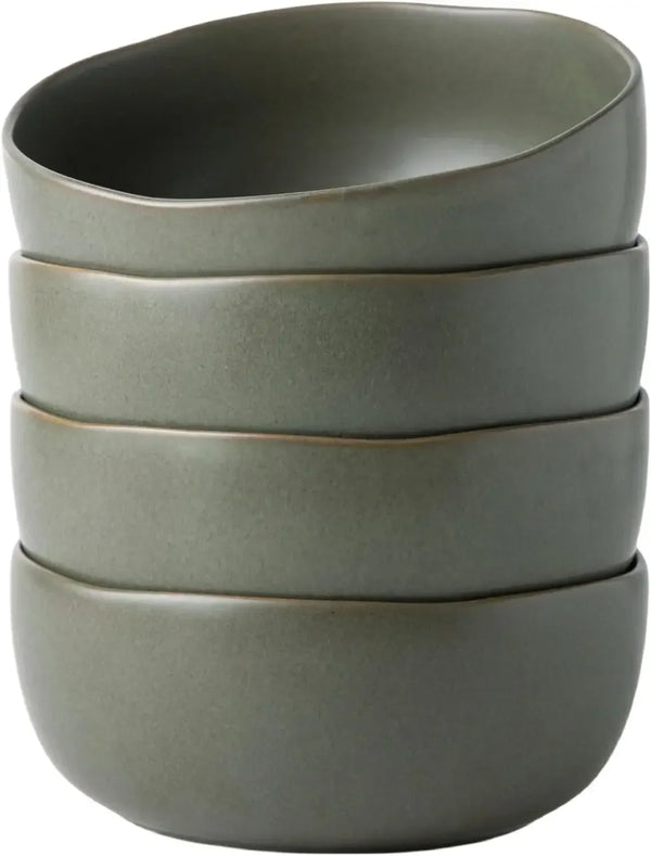 28oz Ceramic Soup Bowls Set of 6 - Large Dinnerware, Wavy Rim, Chip-Resistant