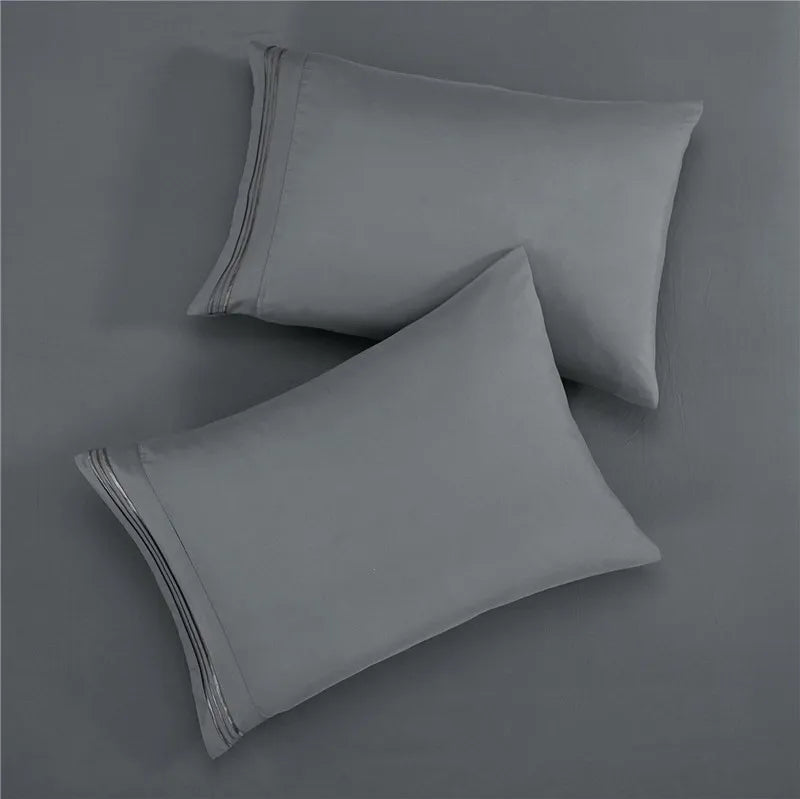 Embroidery Brushed 3/4 Pieces Bed Set Flat Sheet Fitted Sheet Pillowcase Bedding Set
