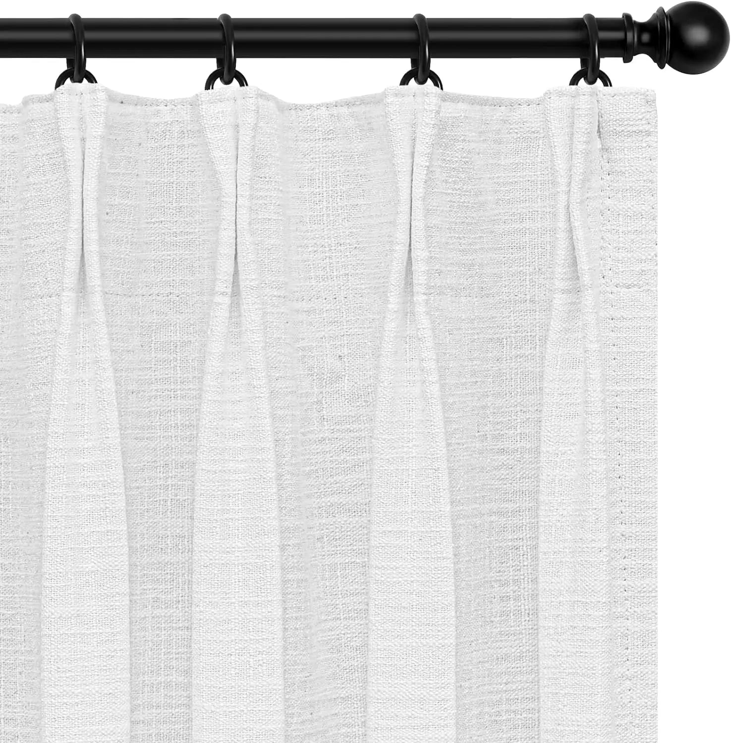 100% Blackout Pinch Pleated Linen Curtains, 96 Inch Length, Beige White (2 Panels)