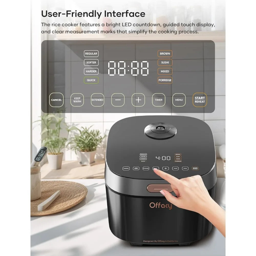 Rice Cooker 8 Cup with 8 Preset Programs, Smart Fuzzy Logic, LED Display, Auto Keep Warm – Black