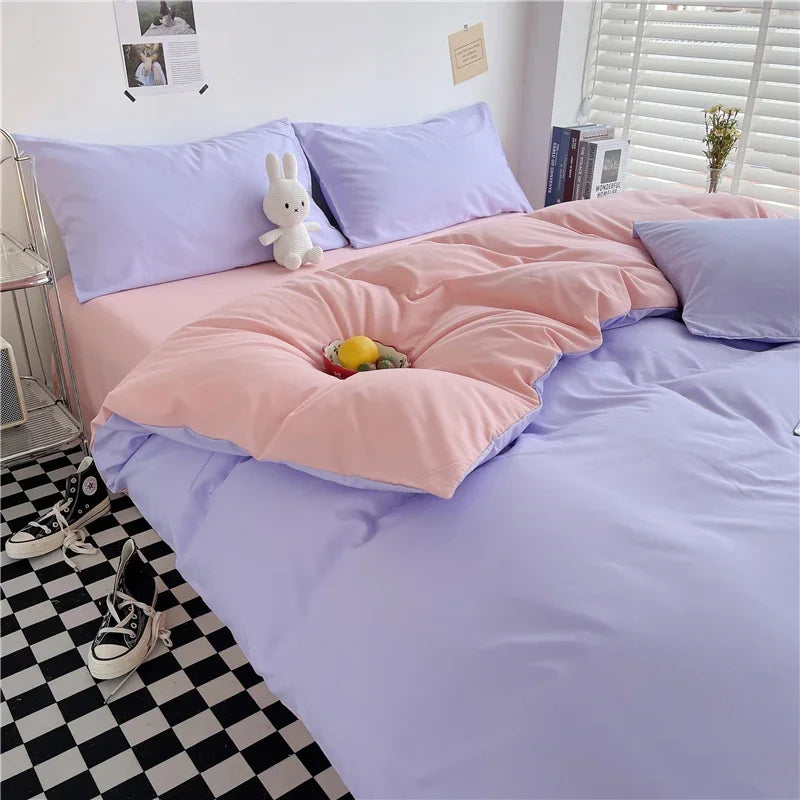 100% Washed Cotton Duvet Cover Queen King 3 Pieces Solid Color Bedding Set,