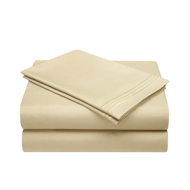 Embroidery Brushed 3/4 Pieces Bed Set Flat Sheet Fitted Sheet Pillowcase Bedding Set