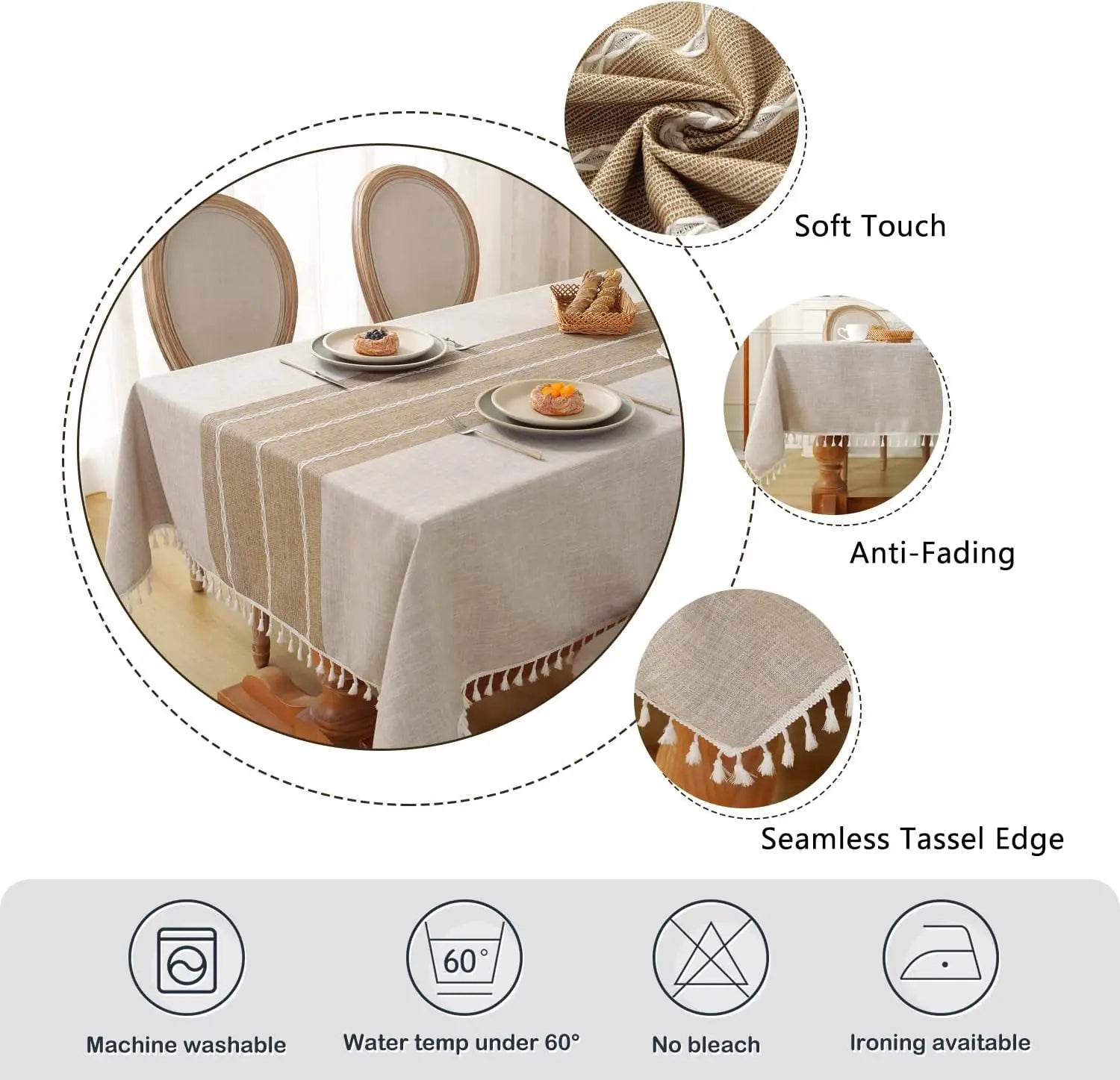 Rustic Cotton Linen Waterproof Tablecloth – Washable for Dining, Parties & Holidays