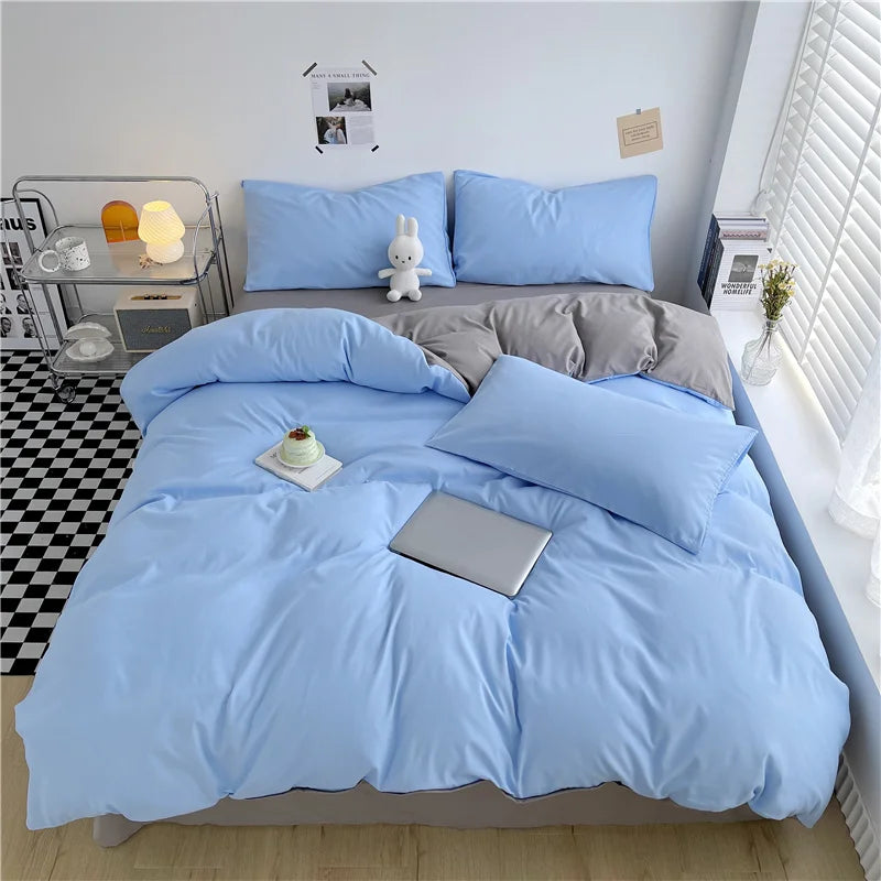 100% Washed Cotton Duvet Cover Queen King 3 Pieces Solid Color Bedding Set,