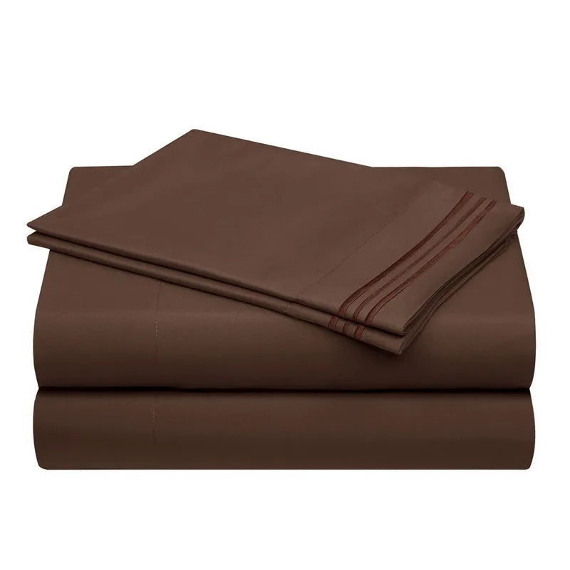Embroidery Brushed 3/4 Pieces Bed Set Flat Sheet Fitted Sheet Pillowcase Bedding Set