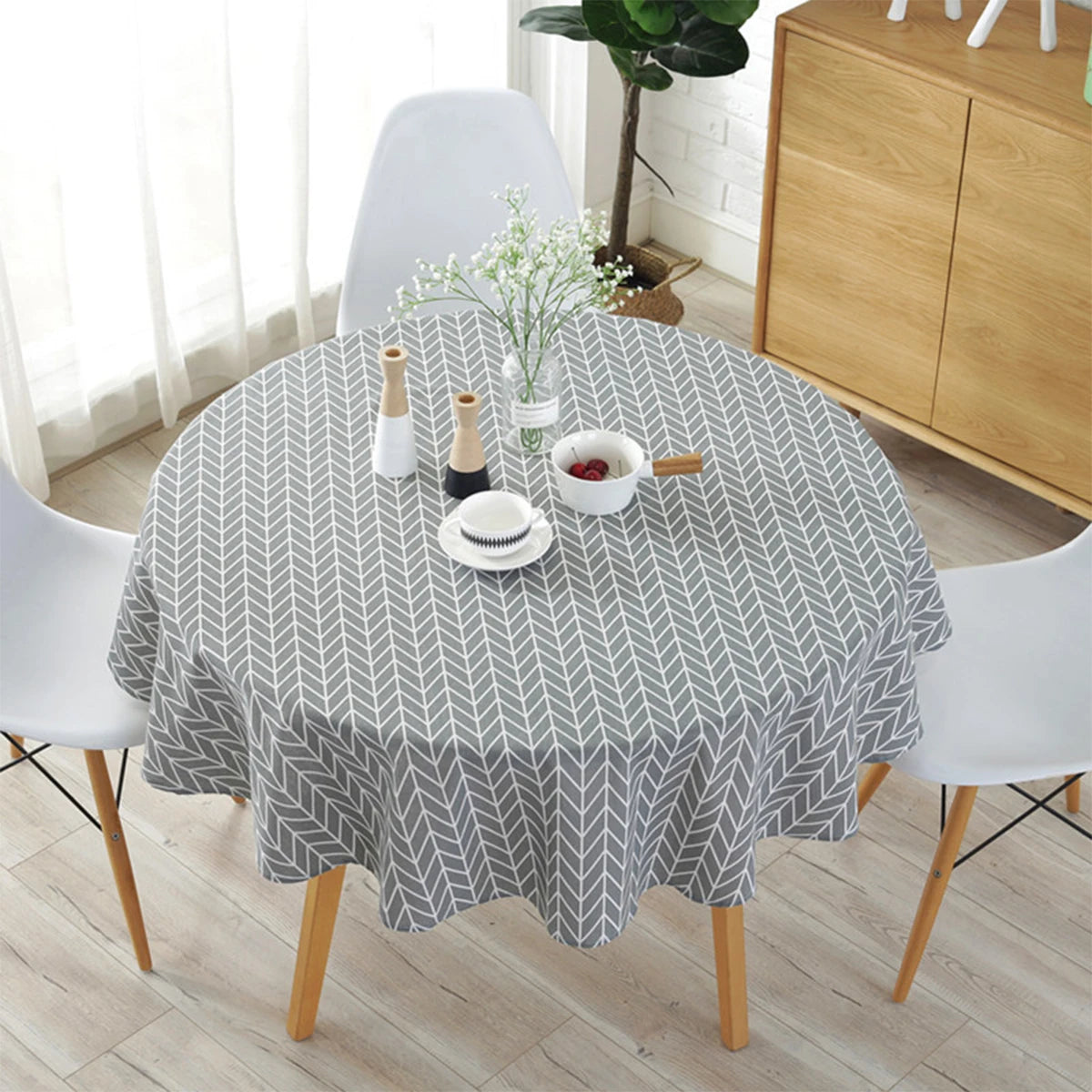 Nordic Round Tablecloth – Cotton Linen, Washable & Stylish