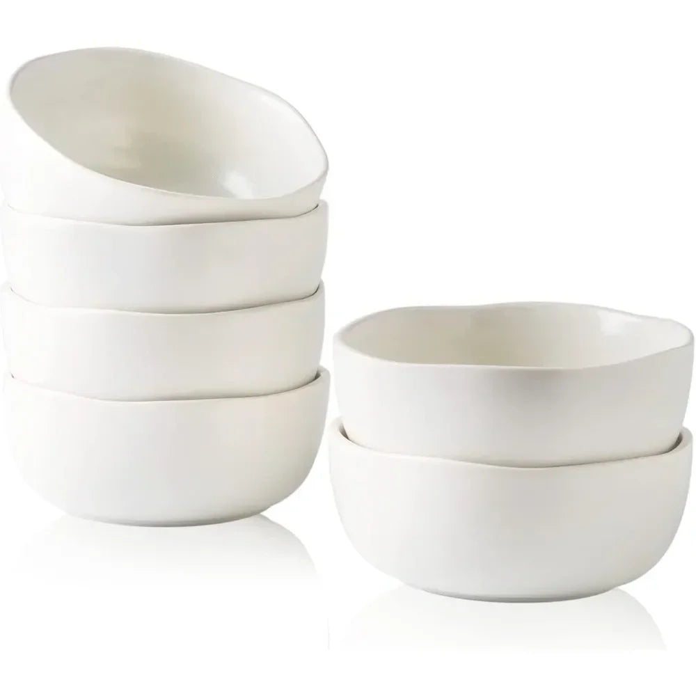 28oz Large Ceramic Soup Bowls Set of 6 - Chip-Resistant Dinnerware with Wavy Rim