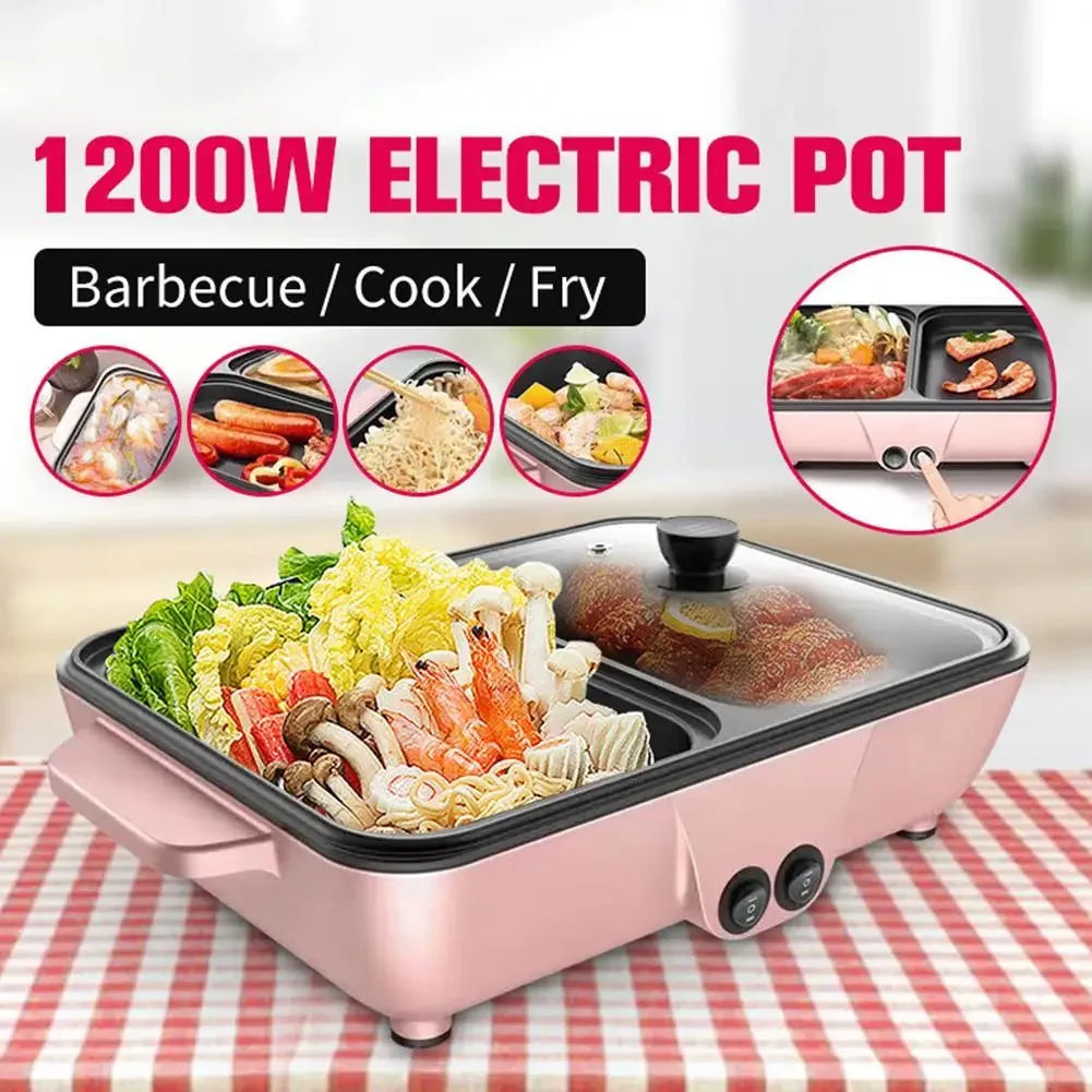 110V/220V 1000W Electric Hot Pot & Grill with Two-Speed Temperature Control