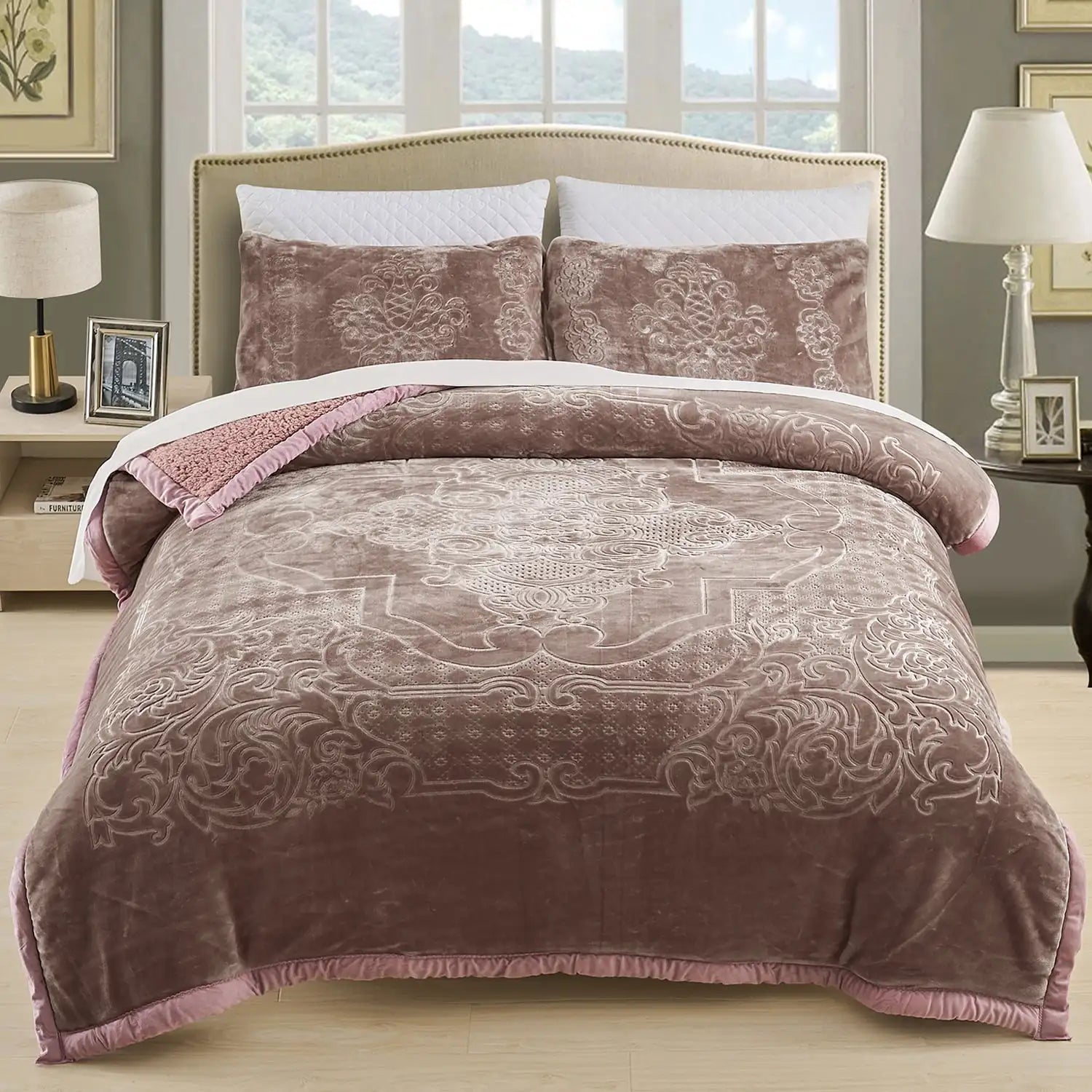 Mattress Topper 3-Piece Fleece Bed Blanket Full Set - Embossed Winter Bedspread