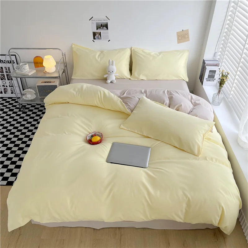 100% Washed Cotton Duvet Cover Queen King 3 Pieces Solid Color Bedding Set,