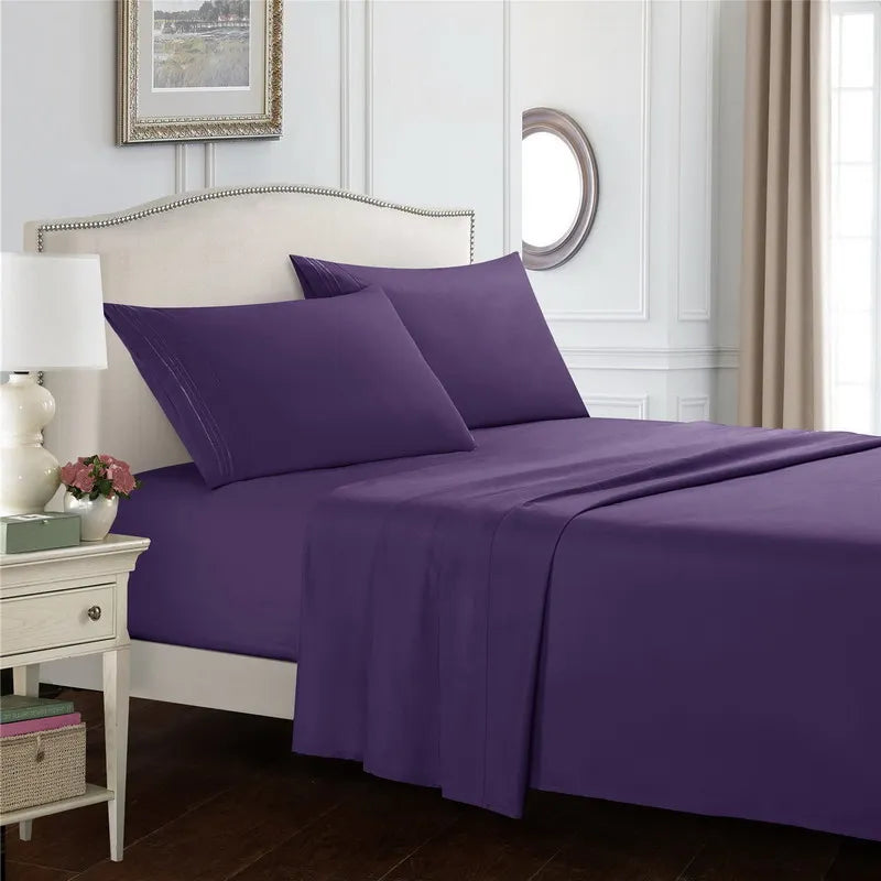 Embroidery Brushed 3/4 Pieces Bed Set Flat Sheet Fitted Sheet Pillowcase Bedding Set