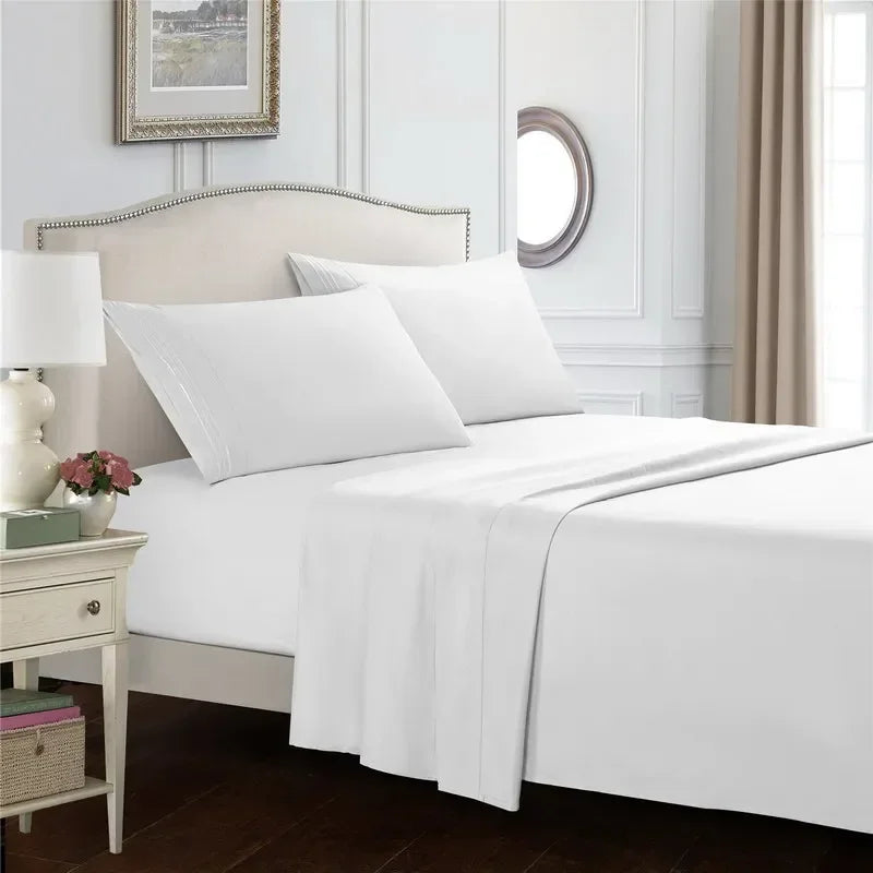 Embroidery Brushed 3/4 Pieces Bed Set Flat Sheet Fitted Sheet Pillowcase Bedding Set
