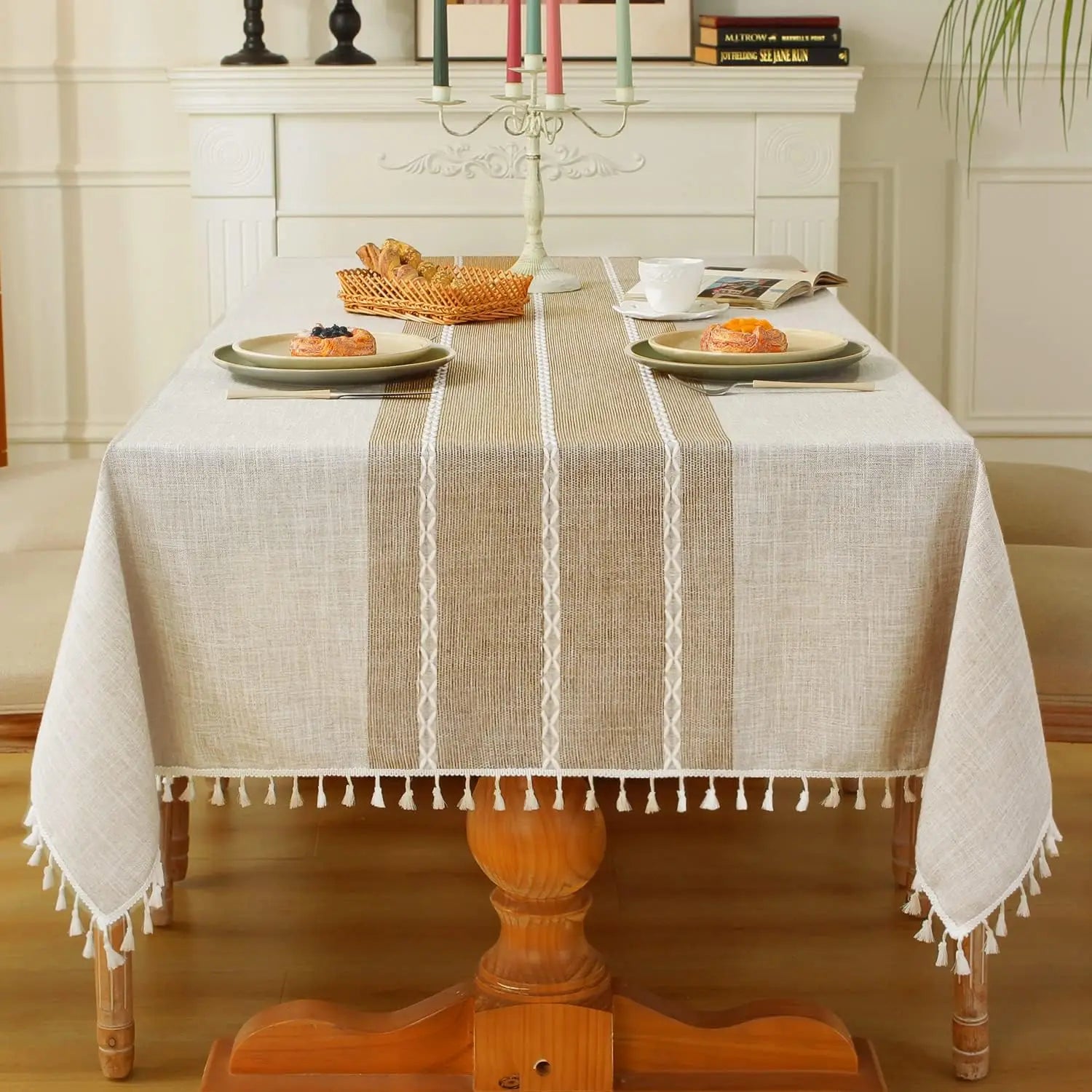 Rustic Cotton Linen Waterproof Tablecloth – Washable for Dining, Parties & Holidays