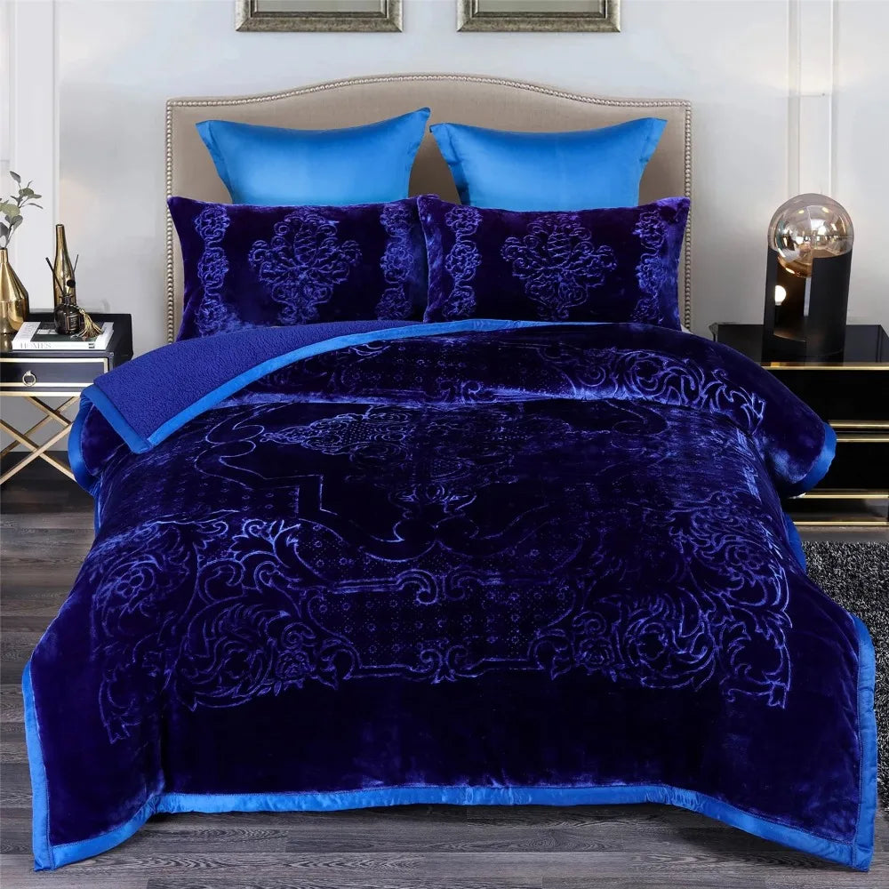 Mattress Topper 3-Piece Fleece Bed Blanket Full Set - Embossed Winter Bedspread