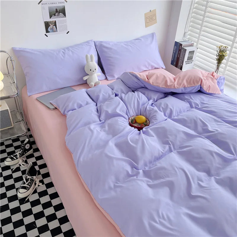 100% Washed Cotton Duvet Cover Queen King 3 Pieces Solid Color Bedding Set,