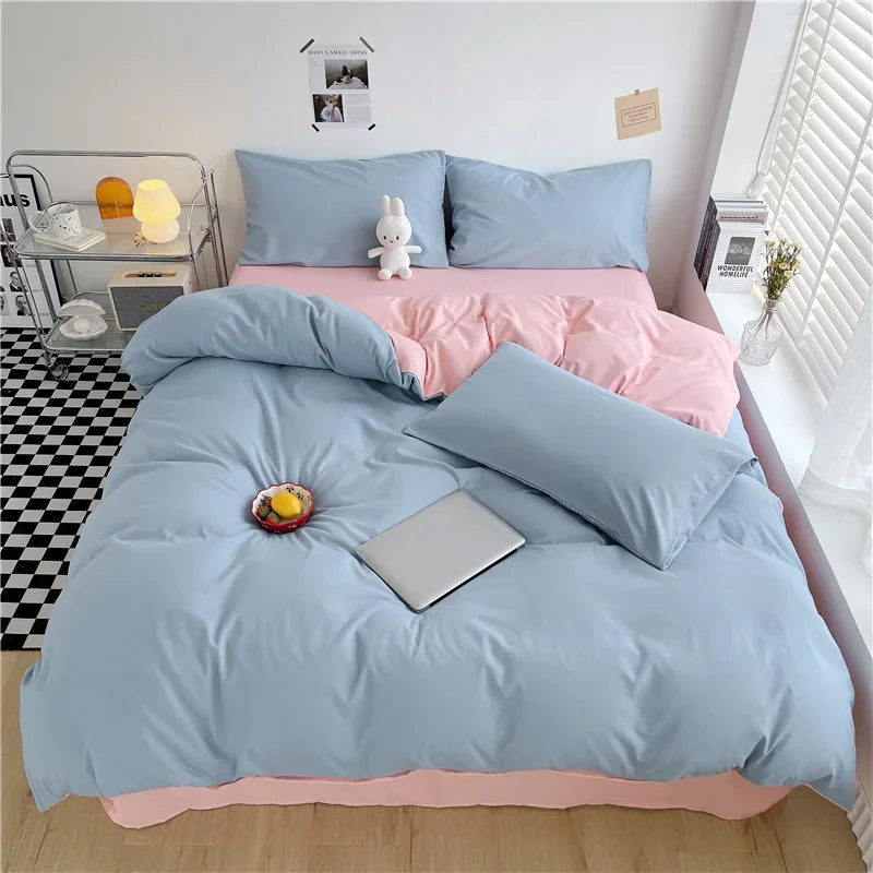 100% Washed Cotton Duvet Cover Queen King 3 Pieces Solid Color Bedding Set,