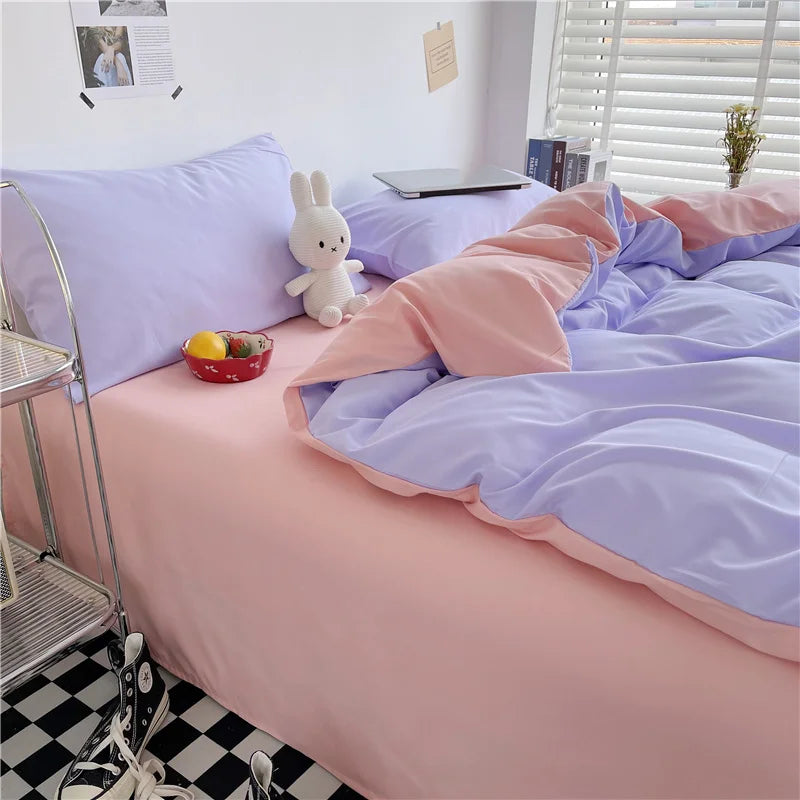 100% Washed Cotton Duvet Cover Queen King 3 Pieces Solid Color Bedding Set,