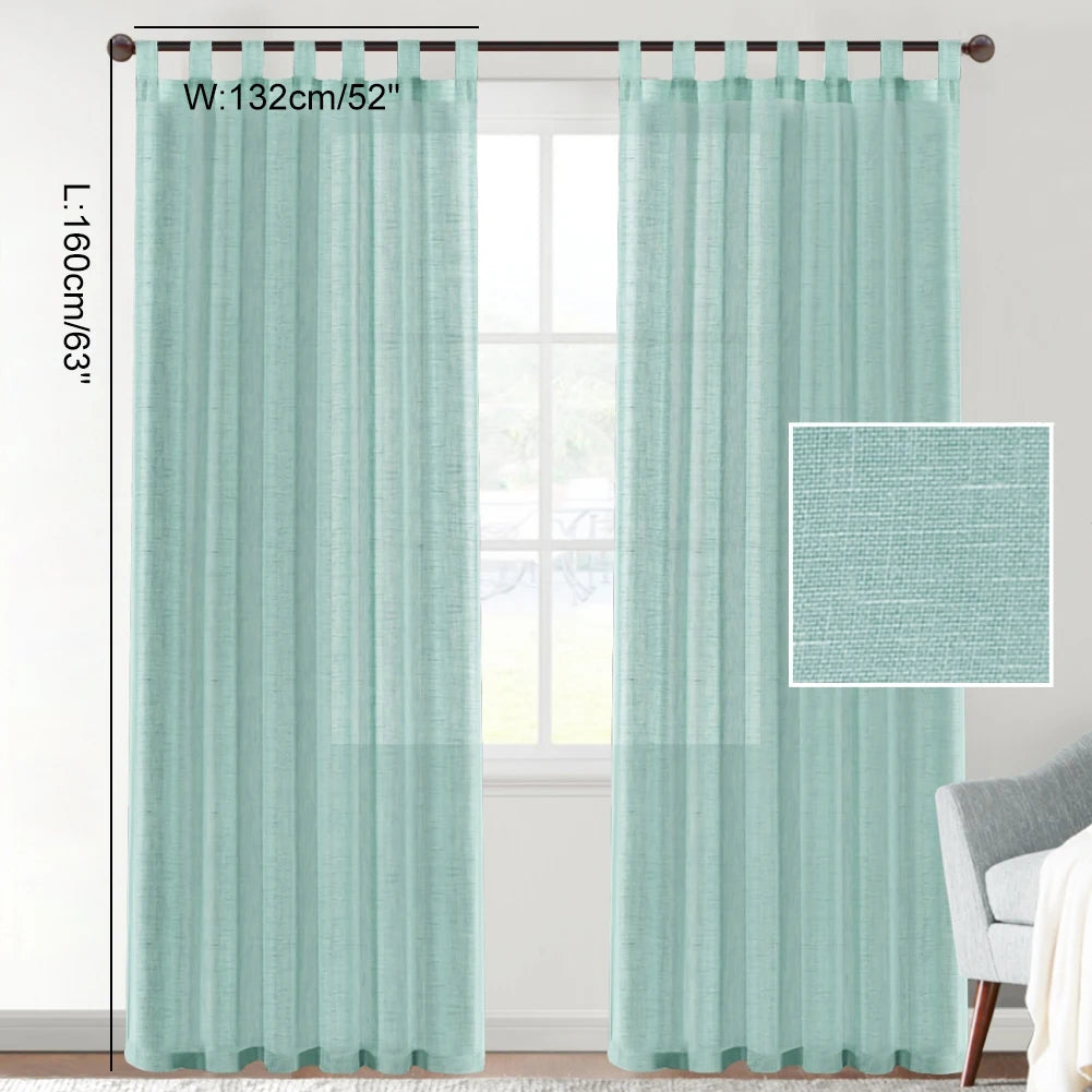 2 Panel Linen Blended Semi-Sheer Curtains - Rod Pocket Design for Bedroom