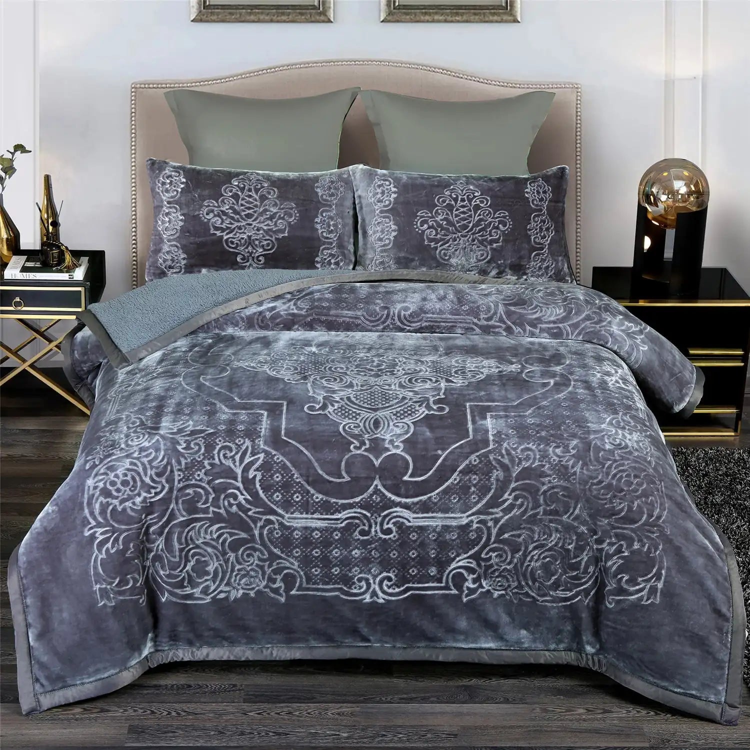 Mattress Topper 3-Piece Fleece Bed Blanket Full Set - Embossed Winter Bedspread