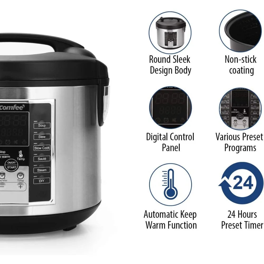 Electric Rice Cooker 5.2Qt with 12 Cooking Programs, 24-Hour Preset, and Instant Insulation