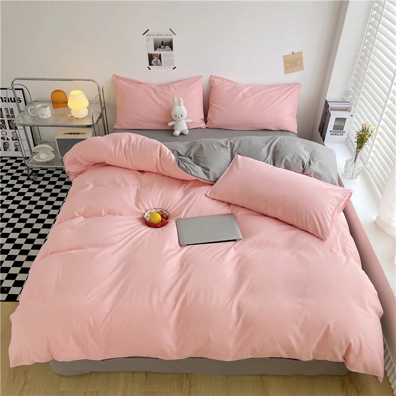 100% Washed Cotton Duvet Cover Queen King 3 Pieces Solid Color Bedding Set,