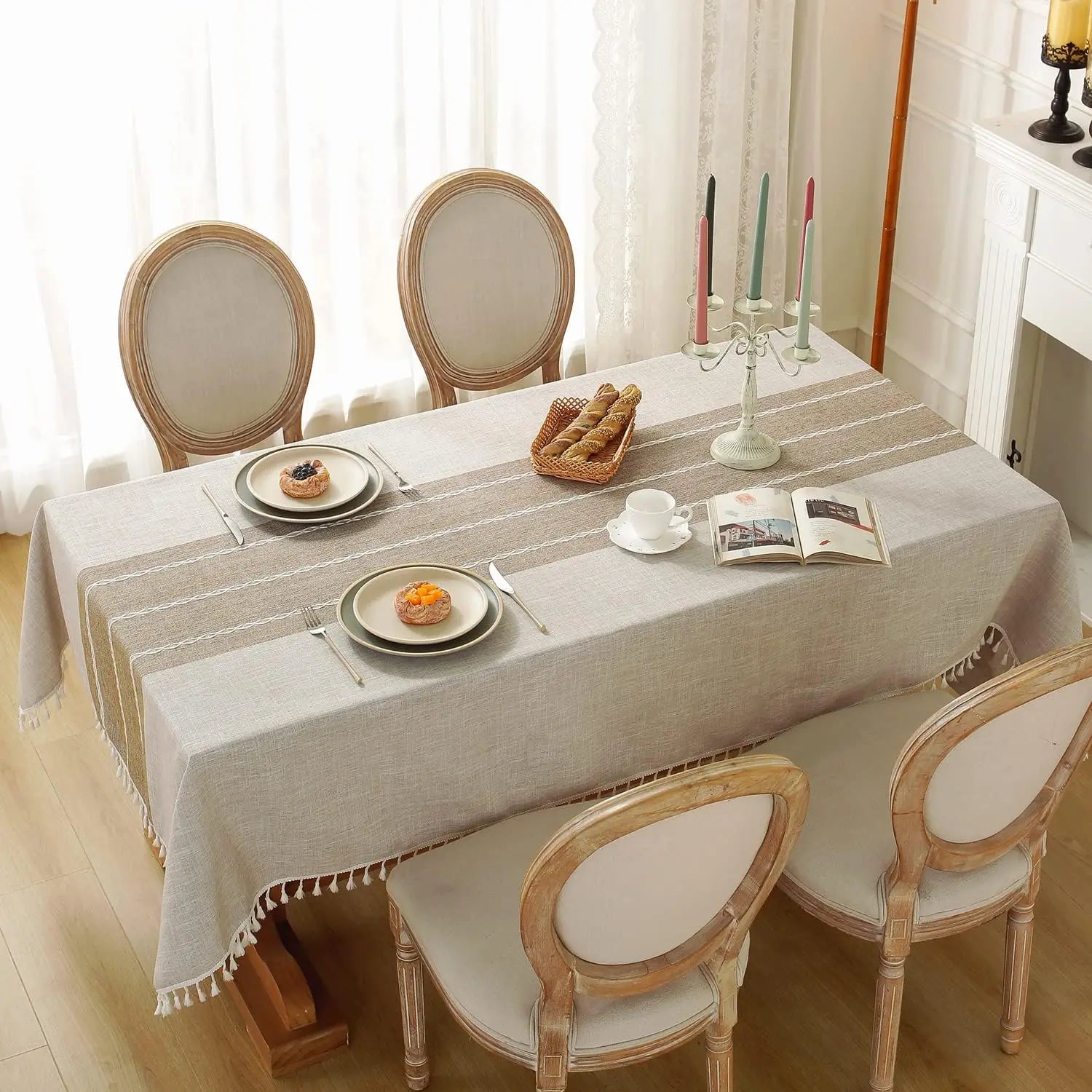 Rustic Cotton Linen Waterproof Tablecloth – Washable for Dining, Parties & Holidays